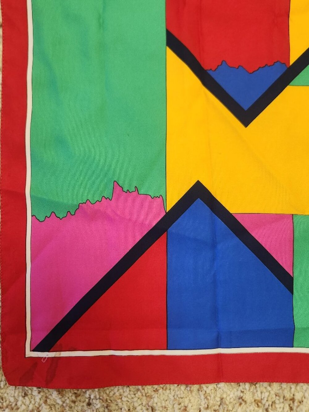 bold 1980s colorful silk scarf square
